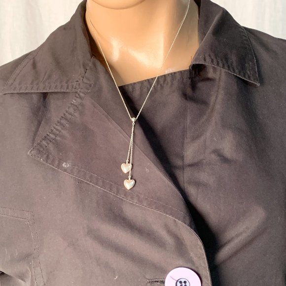 Authentic Tiffany & Co 925 Silver Double Dangling Hearts Pendant Necklace - Picture 8 of 9